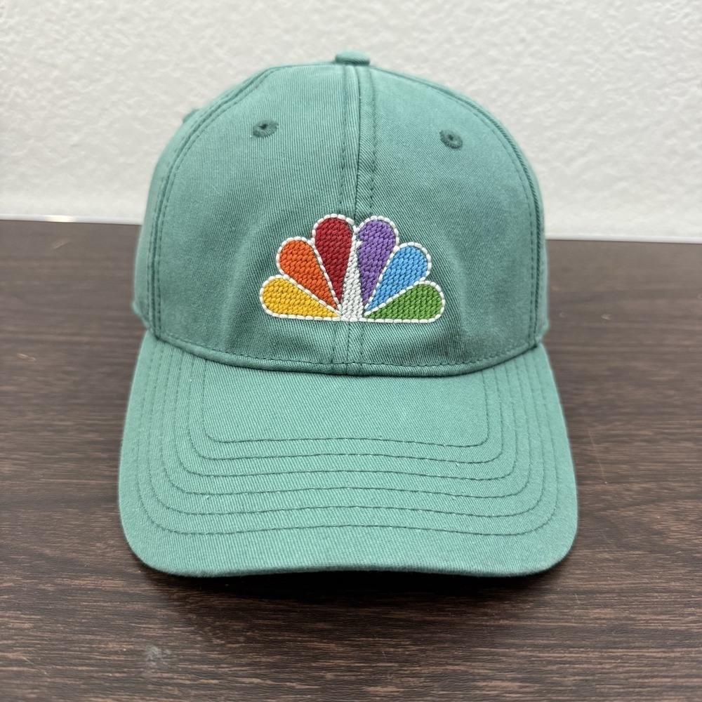 NBC Hat Cap Strapback‎ Green Needlepoint TV Studio Peacock OSFM Harding Lane